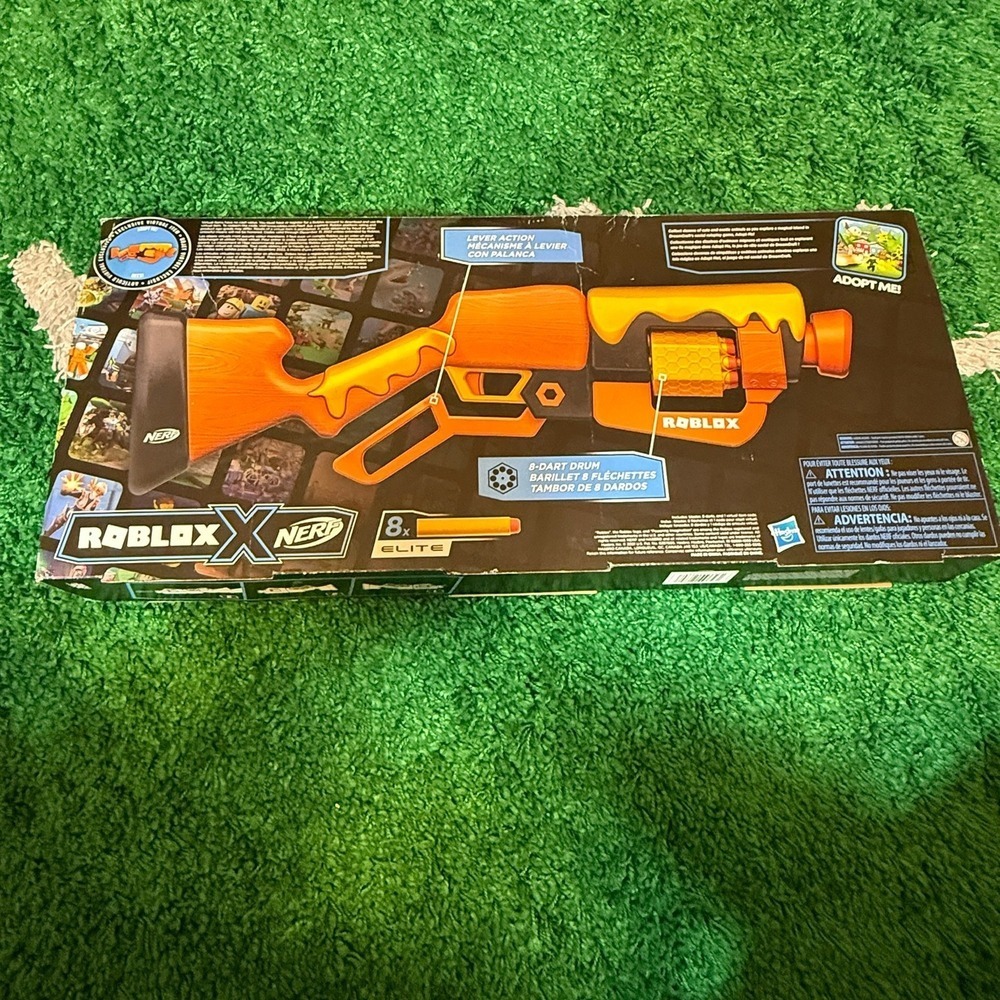 NERF Roblox Adopt Me! Bees! Lever Action‎ Dart Blaster, 8-Dart Drum, Toy Gun